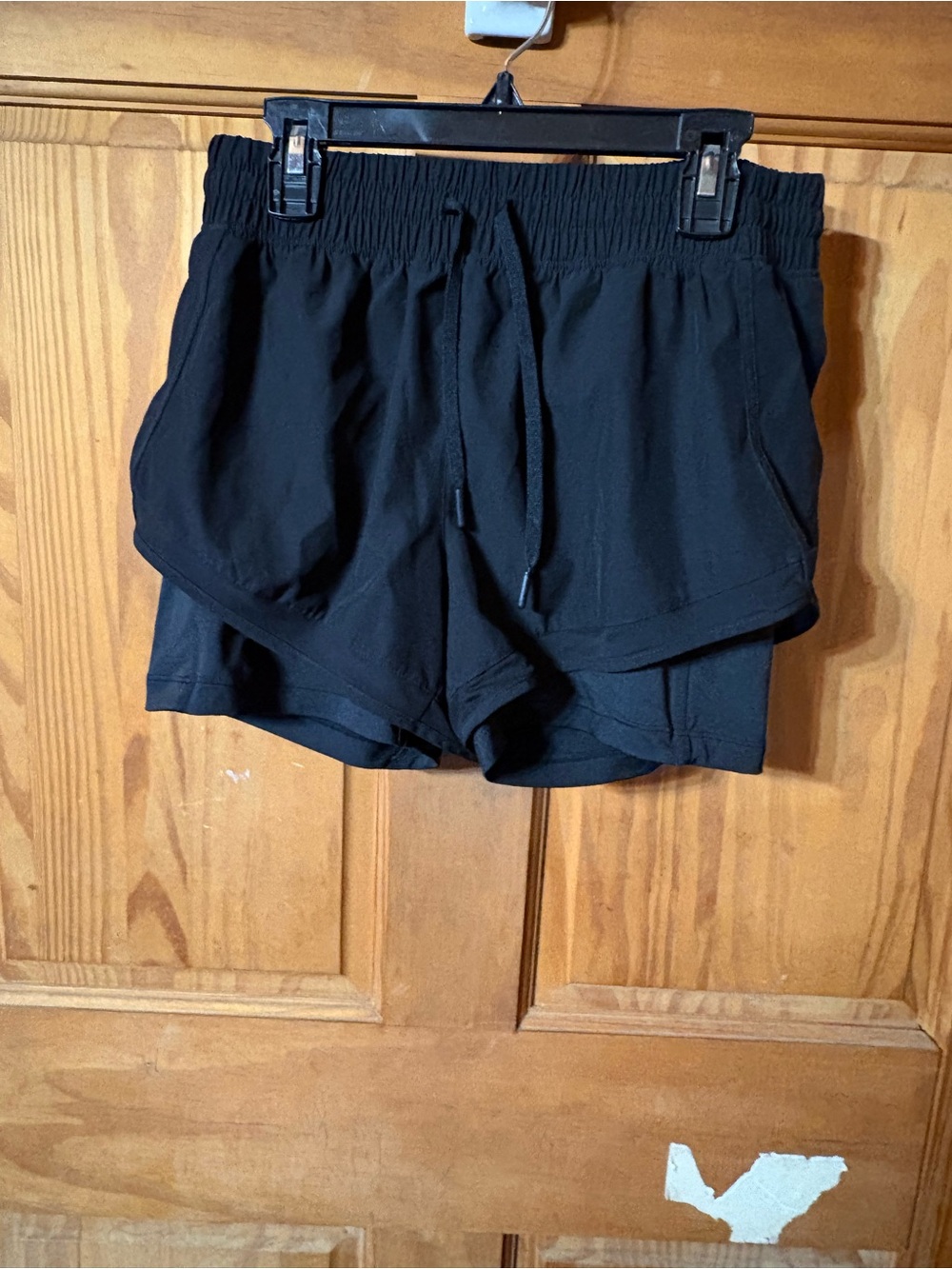90 Degree By Reflex Black Layered Athletic Shorts with Drawstring